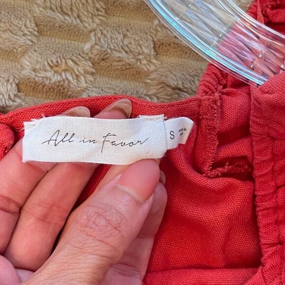 Womens Linen Blend Romper Size S Red Puff Sleeve Romantic Beachy Event Travel - Picture 5 of 11